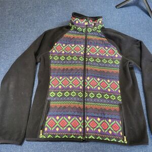 Lauren Ralph Lauren Womens Large Full Zip Fleece Jacket Fair Isle Quilted Black